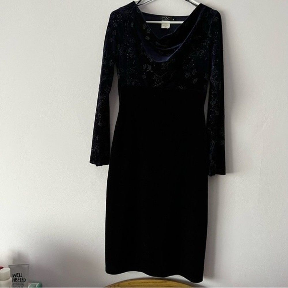 Vintage 90s CDC Embellished Velvet Cowl Neck Dress 6